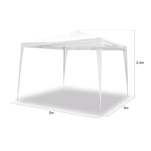 SMARTSUN Carpa Desmontable 3x3m Blanca Cies - Estructura de Acero - Lona Rafia 90 gr/m2 - Piquetas y Vientos incluidos - Jardín Playa Campo terraza