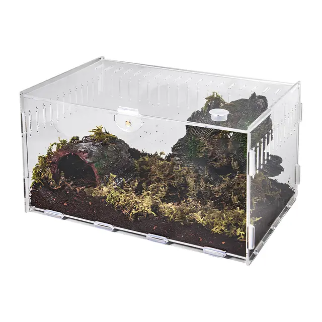 Reptil Terrarium, Terrario de Caracoles, Caja de Reproducción Reptil, Carcasa Magnética de Acrílico, Hábitat Portátil para Caracoles, Tortugas de Agua, Arañas, Hámster, Lagarto (20x12x12cm)