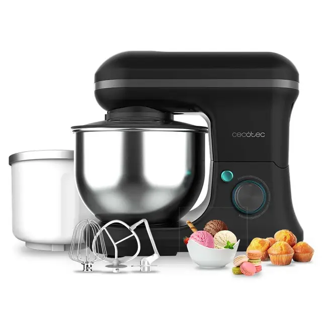 Cecotec Batidora Amasadora Cecomixer Merengue 5L 1200 Ice-Cream Black. 1200 W, 5 Funciones, Bol de Acero de 5 L y Accesorios para Batir y Amasar, Incluye Función para Hacer Helado