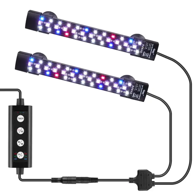 hygger Iluminación sumergible para acuario de dos canales, 12 W, Full Spectrum LED con 7 colores y brillo ajustable, con tres filas de perlas para tanques de 15-60 L (2)