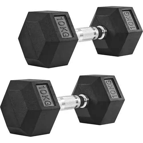 Yaheetech Juego de 2 Mancuernas Hexagonales, 5 kg/10 kg Juego de Pesas Antideslizantes con Revestimiento de Goma para Entrenamientos de Fuerza Gimnasio en Casa