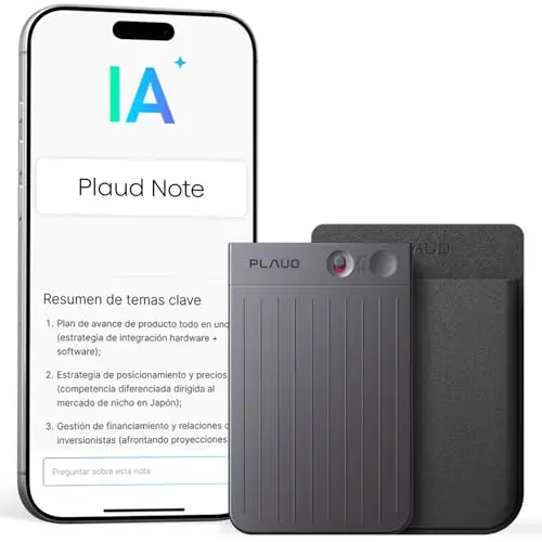 Plaud Note Grabadora de Voz IA con Funda Negra Transcribe Resume Transcripción IA, Soporta 112 Idiomas Control de Reunión con App Genial para Lección Llamada Entrevista Charlas Clases Teams | Control por App Transcripción y Resumen de IA Soporte de 112 Idiomas con Funda para Conferencias