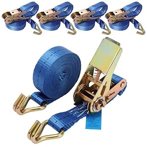 Correas de Amarre con trinquete, 4 Pieza 800 kg Tensor de carraca Cinchas Correa trinquete con Gancho para Motocicletas, Carga, Camiones, Remolques (Azul, 5M-4Pack)