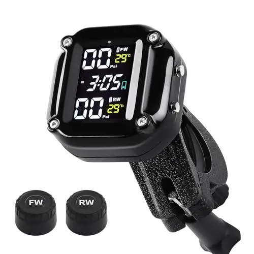 KAOLALI Motocicleta TPMS Sistema de monitoreo de presión de neumáticos con Pantalla LCD de 2 sensores externos Carga USB magnética e IP67 Impermeable