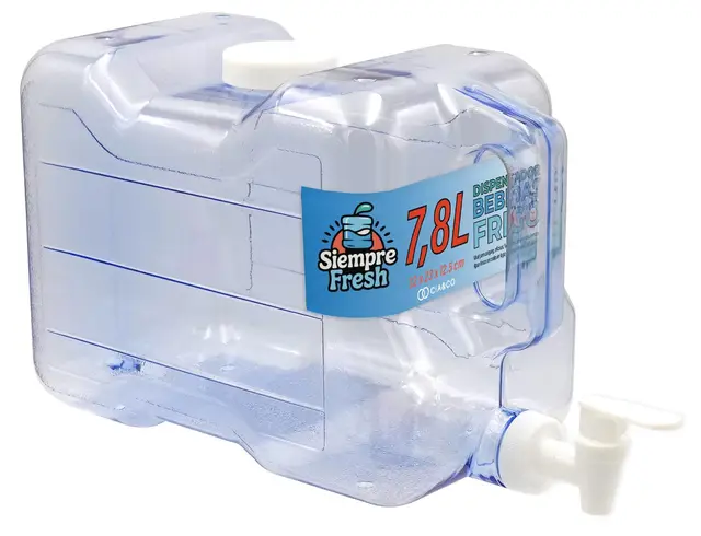 Dispensador de Agua Fría para Nevera 7,8 L by Cia&Co | Garrafa compacta 35x23x16 con Asa Ergonómica, Grifo de Doble Función y Tapón - Reutilizable y Duradera, Bebidas Frías en Casa, Playa, Camping