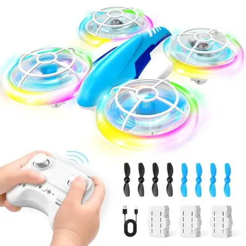 YIKANWEN Dron RC para Niños de 6 a 14 Años con Luces LED, Vuelo en 360° y Aterrizaje con Una Tecla - Juguete de Cuadricóptero para Niños y Niñas