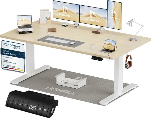 Homall Escritorio de Altura Regulable de 160 x 80 cm con Puerto de Carga USB-A, Escritorio eléctrico con Bandeja de gestión de Cables, Escritorio de pie con 3 Funciones de Memoria, Escritorio para