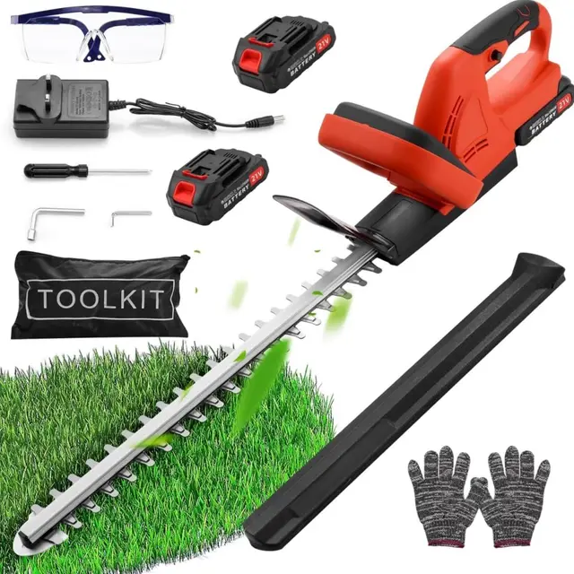 Cortasetos Inalámbrico de 21V con 2 * 3000 mAh Baterías y Cargador, Longitud de la Hoja de 51cm, Separación Entre Dientes, Eléctrico, para Podar Arbustos Mantenimiento del Jardín