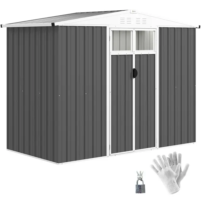 Outsunny Caseta de jardín de metal 2,7 m² caseta de jardín 246 x 117 x 180 cm caseta de herramientas con ventana, 4 rejillas de ventilación y puerta con cerradura, caseta de jardín exterior de acero