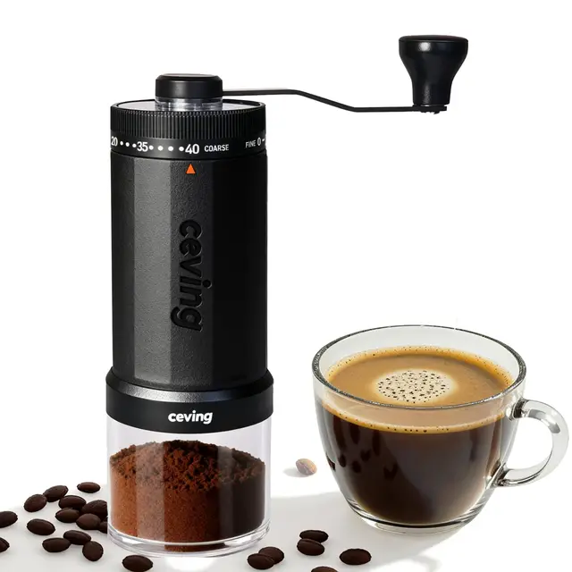 Primer Molinillo de Café Manual del Mundo con Capacidad para 60g, Molino Cafe Manual Portátil con Ajustes de 40 Niveles y Muelas Cónicas de Cerámica para Espresso, Pour Over, Camping, Viajes, Regalo