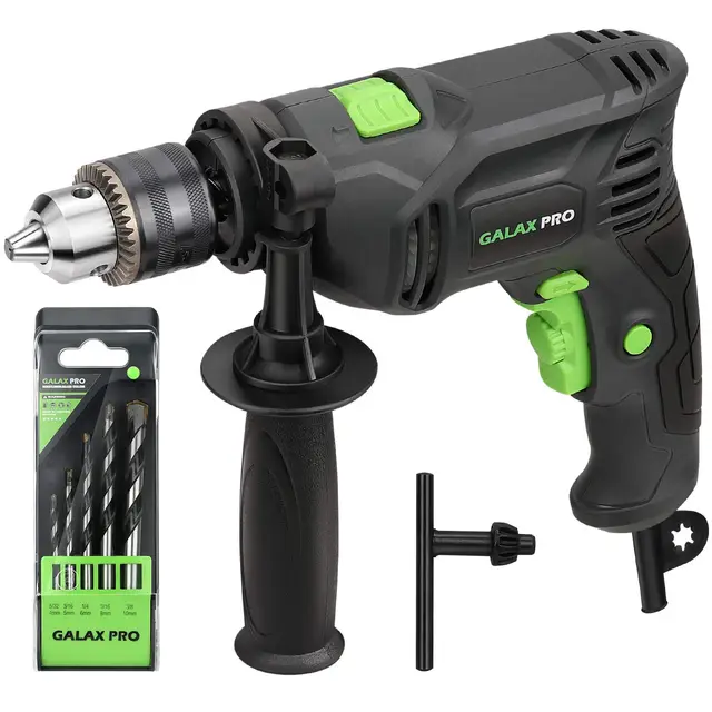 Galax Pro Taladro Percutor 600 W, Taladro Percutor con Cable de Velocidad Variable 0-3000 rpm, 2 Funciones en 1, Portabrocas de 13 mm, Motor de Cobre Puro