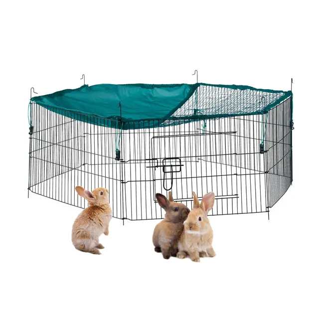 Relaxdays Jaula Conejo con Cubierta de Red para Roedores y Animales Pequeños, Acero y Nailon, Verde, ø 110 cm