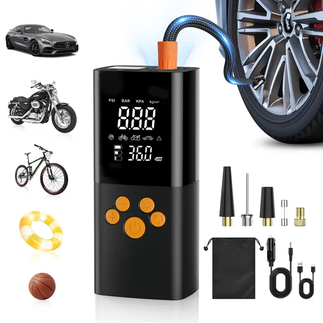 Compresor Aire Portatil, 180PSI Inflador Electrico con Batería 25000mAh, Inflador Ruedas Coche Inteligente de Un Clic para Motocicleta, Bicicleta y Más con Medidor de Presión de Neumáticos (negro)