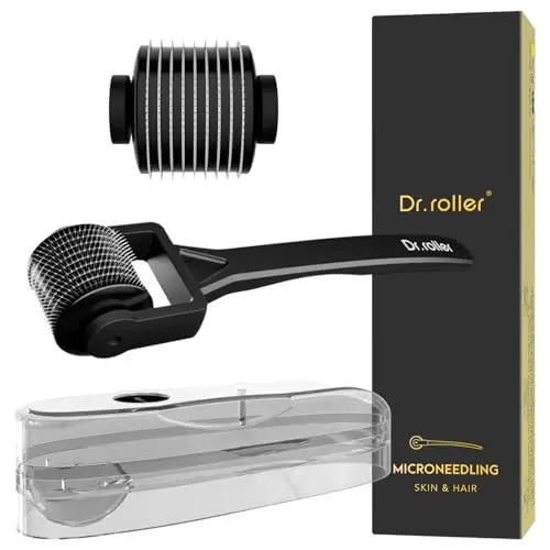 Derma Roller Cabello, Derma Roller 1mm, Derma Roller Cabello Facial Barba, Microneedling para Hombres y Mujeres Estimula el Crecimiento del Cabello de la Barba (Mango Recto Negro)
