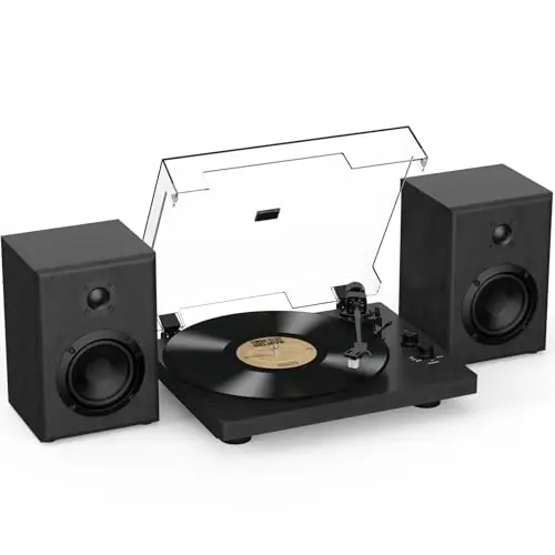 Trynnay Tocadiscos con contrapeso Ajustable, Entrada/Salida Bluetooth, 33/45 RPM, Reproduce Discos de Vinilo de 7/10/12 Pulgadas, Sonido Hi-Fi para Amantes de la música de Vinilo, Negro
