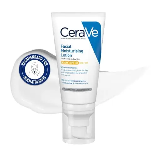 CeraVe, Loción Hidratante de Rostro SPF 50, Para Piel Normal a Seca, Hidratación y Alta Protección Contra los Rayos UVB/UVA, Enriquecida con Ceramidas, 52ml