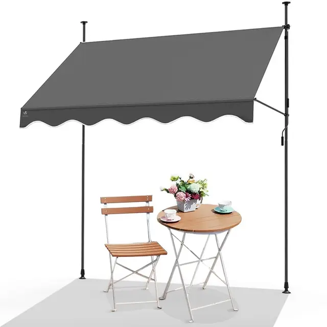 VOUNOT® Toldo Manual Retráctil, Toldo Enrollable Exterior Altura Ajustable con Manivela, Sin Taladro, para Terraza Balcón Jardín, 200x120x210-300 cm, Gris