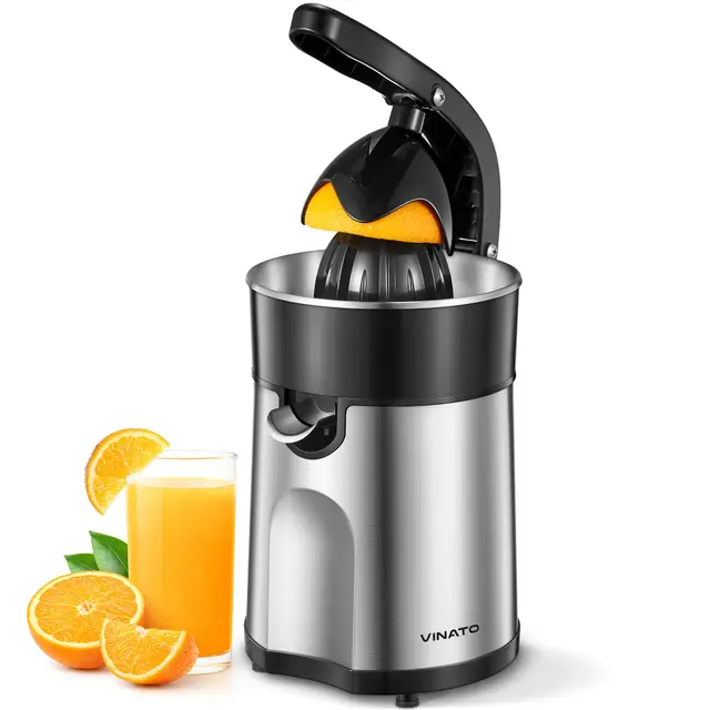 Vinato Exprimidor Eléctrico de Naranjas, 2 Conos para Todos los Cítricos, Cuerpo y Filtro de Acero Inoxidable Exprimidor Eléctrico Exprimidor Eléctrico, 85W