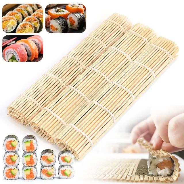 CHRI 3 Piezas Esterilla Sushi, Estera Natural de Bambú para Sushi para Principiantes