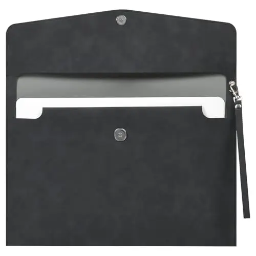 OFFCUP Funda A4 para Archivos, Bolsa para Documentos de Cuero, Sobre para Documentos con Cremallera y Bolsillos, Carpeta Portadocumentos A4 para Documentos Papelería y Tableta (Negro)