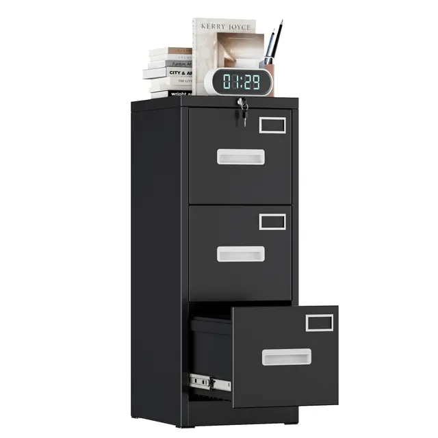 A4 Armario Archivador Metálico, 3 Cajonera Oficina Archivadores Verticales, Bloqueable, Incluye 2 Llaves, Dispositivo de Inserción, Muebles Oficina