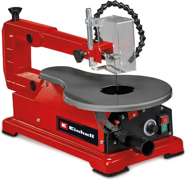 Einhell Sierra de marquetería TC-SS 406 E (120 W, 50 mm de altura de corte, mesa inclinable 47°, velocidad variable, dispositivo de soplado, incl. 2 hojas de sierra)