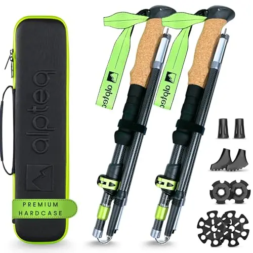 Bastones Plegables de Carbono con Ajuste telescópico y Mango de Corcho – Bastones de Trekking y Senderismo ultraligeros para montaña y Marcha nórdica – para Hombre y Mujer