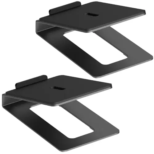 my Wall HS33-1L - Soporte para Altavoces de sobremesa (2 Unidades, con Alfombrilla antivibración, ángulo de inclinación de 16°, soporta hasta 10 kg, Soporte para Cajas de PC, Cajas o monitores de