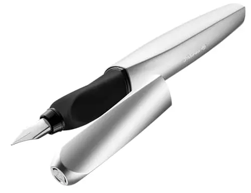Pelikan, Pluma Estilográfica Twist, Empuñadura Ergonómica para Diestros y Zurdos, Silver, Tinta Azul, Made in Germany