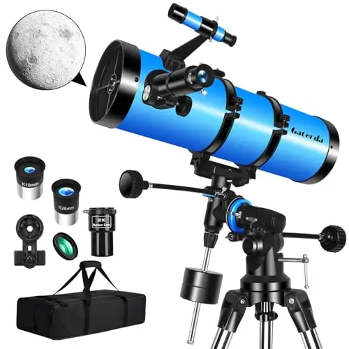 150EQ Telescopio Astronómico Adultos, Profesional Telescopio Reflector Portátil Principiantes con Montura Ecuatorial, Trípode, Adaptador Teléfono, Filtro Lunar y Bolsa de Transporte