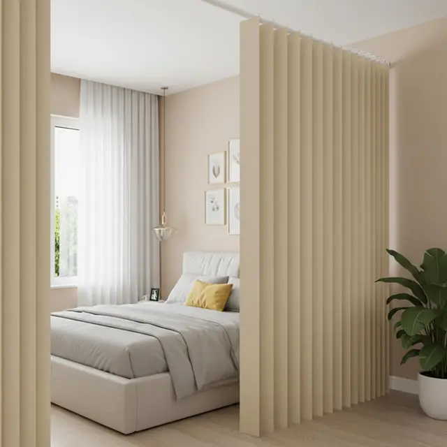 Cortina separadora de ambientes, extraancha, 241 x 254 cm, impermeable, separador de habitaciones, con ganchos, para baño, dormitorio, salón, oficina, protección visual (beige)