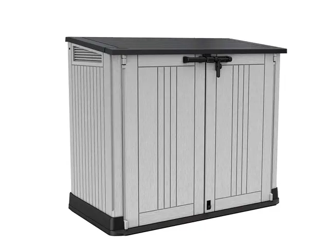 Keter Store it Out Nova Gartenschuppen für den Außenbereich, 132 x 71,5 x 113,5 cm, hellgrau mit dunkelgrauem Deckel