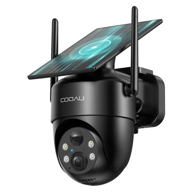 COOAU 2K Camara Vigilancia WiFi Exterior Solar,Carga en Días Nublados,Fácil Instalación,Camaras vigilancia Domicilio WiFi con 360° PTZ,Visión Nocturna en Color,Audio Bidireccional,Alarma PIR,IP66