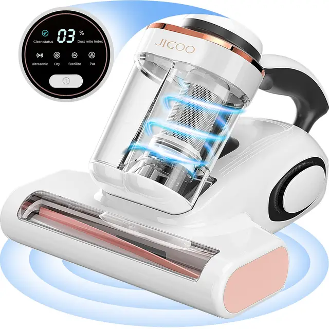 JIGOO J300 - Aspirador antiácaros con Sensor de ácaros y luz UV, 500 W, con indicador LED Inteligente, para alérgicos, Elimina el 99,9% de alérgenos, para colchones, Camas y sofás