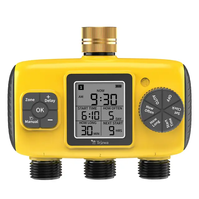 3 Salidas Sistema de Riego Automático, Programador de Riego Automático para Riego de Césped y Patios, con Pantalla LCD Retardo de Lluvia, IP65 a Prueba de Agua, Ahorro de Energía