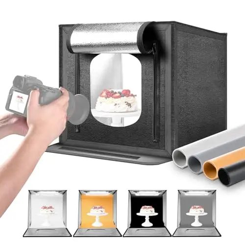 NEEWER Caja de Luz Actualizada para Estudio Fotográfico, 20" x 20" sin Reflejos, con 4 Fondos Color, 192 LED, 5600K, CRI97+/TLCI98+, Regulable Plegable para Sobremesa, Joyería, Electrónica, LP50
