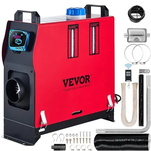 VEVOR Calentador de Aire Diésel CC 12-24 V 8 kW Consumo 0,18-0,36 L/h Calefacción de Estacionamiento 0-40 °C Ajustable con Control Remoto Interruptor LCD Tanque de 5 L para Camión, Barco, Caravana