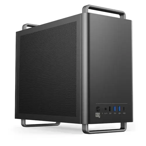 NEWWAY – 2025 – Caja para PC Mini Tower portátil – Compatible con Mini-ITX, ITX, Micro-ATX – Tipo C USB – 1 Ventilador Incluido 9 mm 3 Pines Molex – Pared metálica de Malla (Negro)