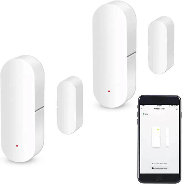 Sensor de Puerta WiFi, Sensor de Contacto de Ventana Inteligente, Alarma inalámbrica de Senso r de Puerta de Ventana, Compatible con Alexa y Google Assistant, no Requiere concentrador, 2 Pack