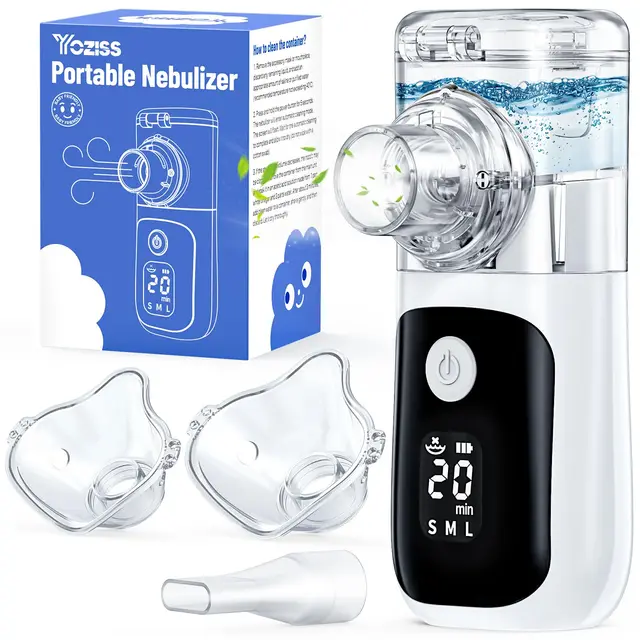 Aerosoles Nebulizador Adultos y Niños, Inhalador Portátil Nebulizador Recargable Tamaño de partícula 1-5 µm con 2 Máscaras y Boquilla para el hogar y el uso de viaje