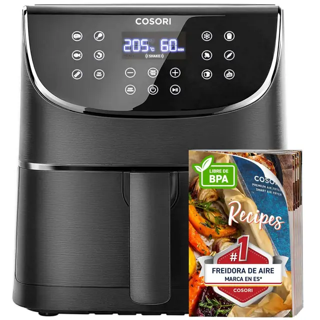 Cosori Freidora de Aire 5,7L Interior Metálico Real, Air Fryer Diseño Antióxido, Tecnología Calefacción Uniforme, 40 Recetas, Reducción de Grasas para una Vida Saludable, Eficiencia Energética, 1700W
