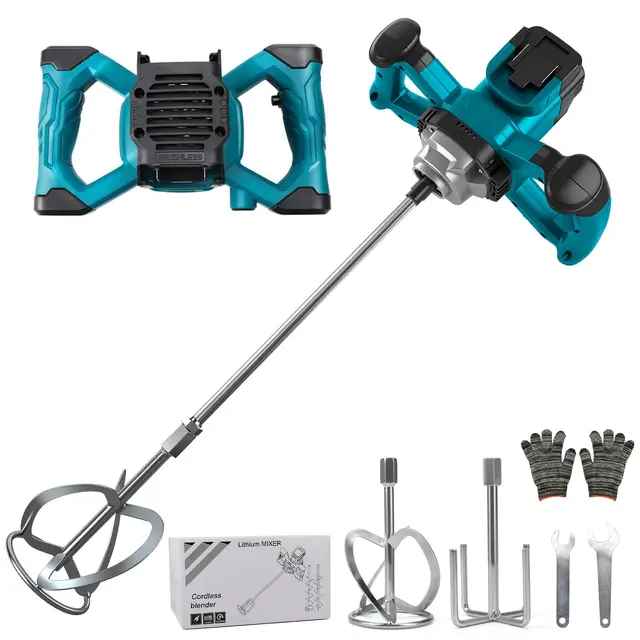 Mezclador de Cemento compatible con Makita batería 18V, 3200W mezclador de mortero de pintura, 6 Velocidades de Ajuste Hormigonera, para cemento, polvo de masilla, pintura (sin batería)