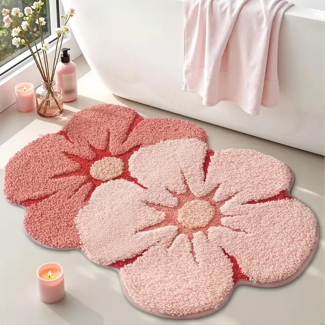 Alfombra De Baño con Flores, Suave Tapete De Baño De Felpa, Esterilla Antideslizante para Ducha, Tapete Lavable, Absorbente, Esterilla para Bañera 45 x 70 cm