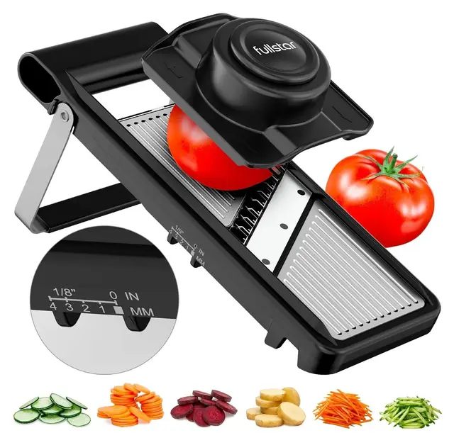 Fullstar Mandolina de Cocina Profesional 2 en 1 de Acero Inoxidable - Grosor Ajustable 1-4 mm - Mandolina con Cuchilla Juliana para Patatas, Frutas, Verduras y Queso